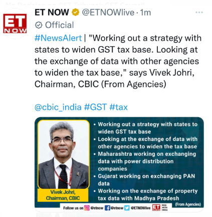 image-2 Working out a strategy with states to widen GST tax base, says Vivek Johri