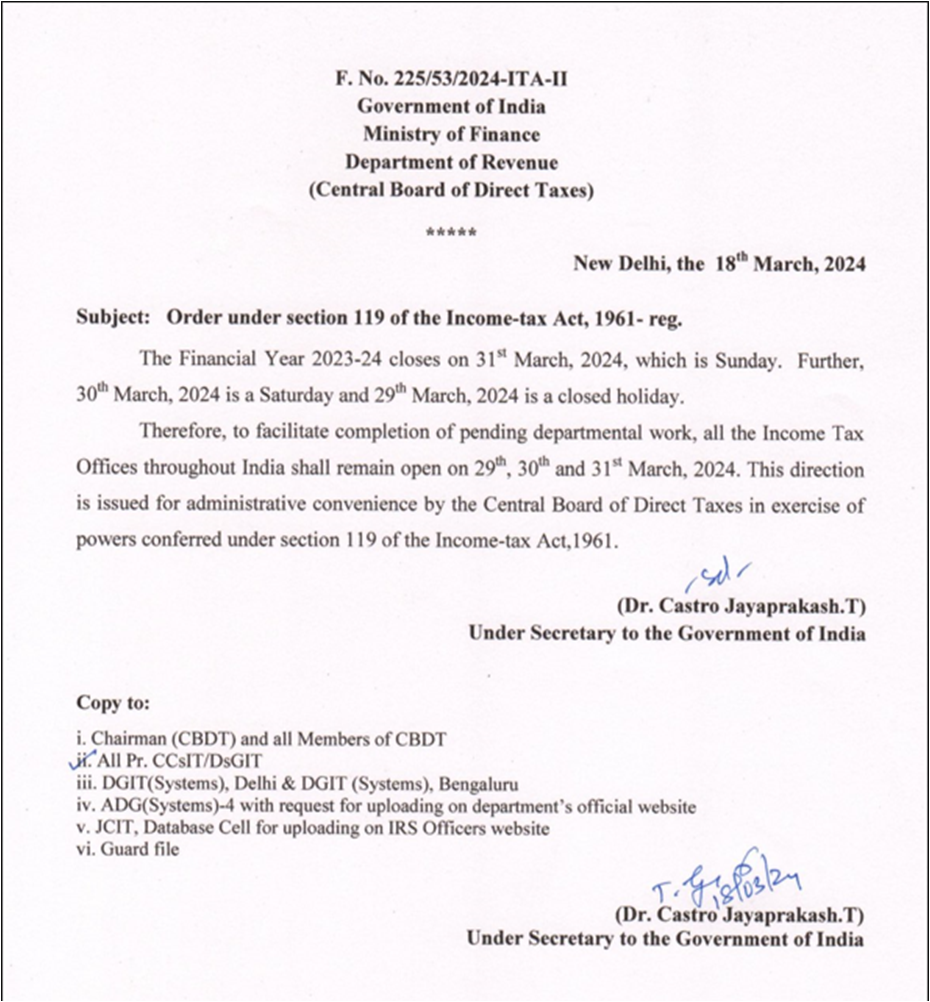 image-24 Income Tax Offices shall remain open on 29th, 30th and 31st March 2024