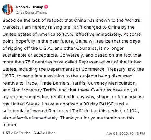 image-6 Donald Trump raises tariffs on China to 125%, announces pause on most countries for 90 days: ‘Somebody had to do it’