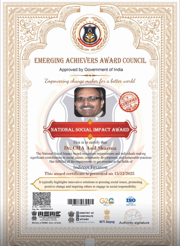 National social impact award to Dr. CMA Anil Sharma