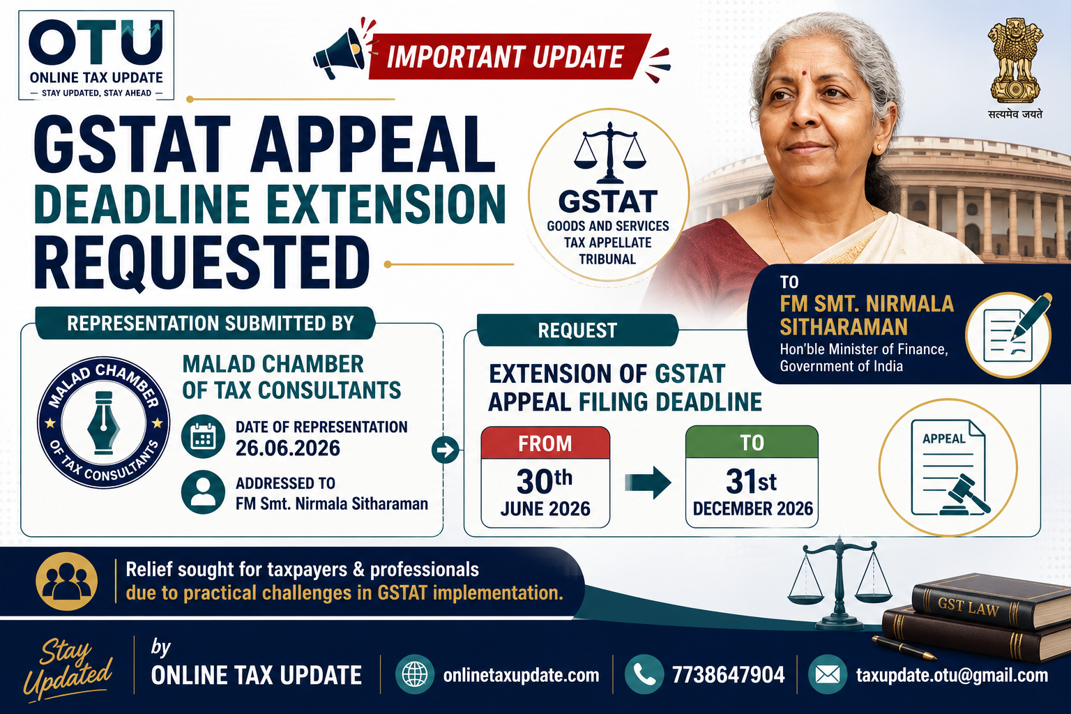 Representation seeking extension of the last date for filing appeals before GSTAT by MCTC