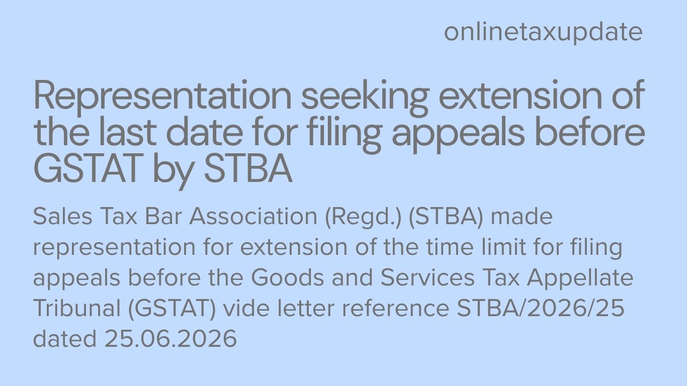 Representation seeking extension of the last date for filing appeals before GSTAT by STBA